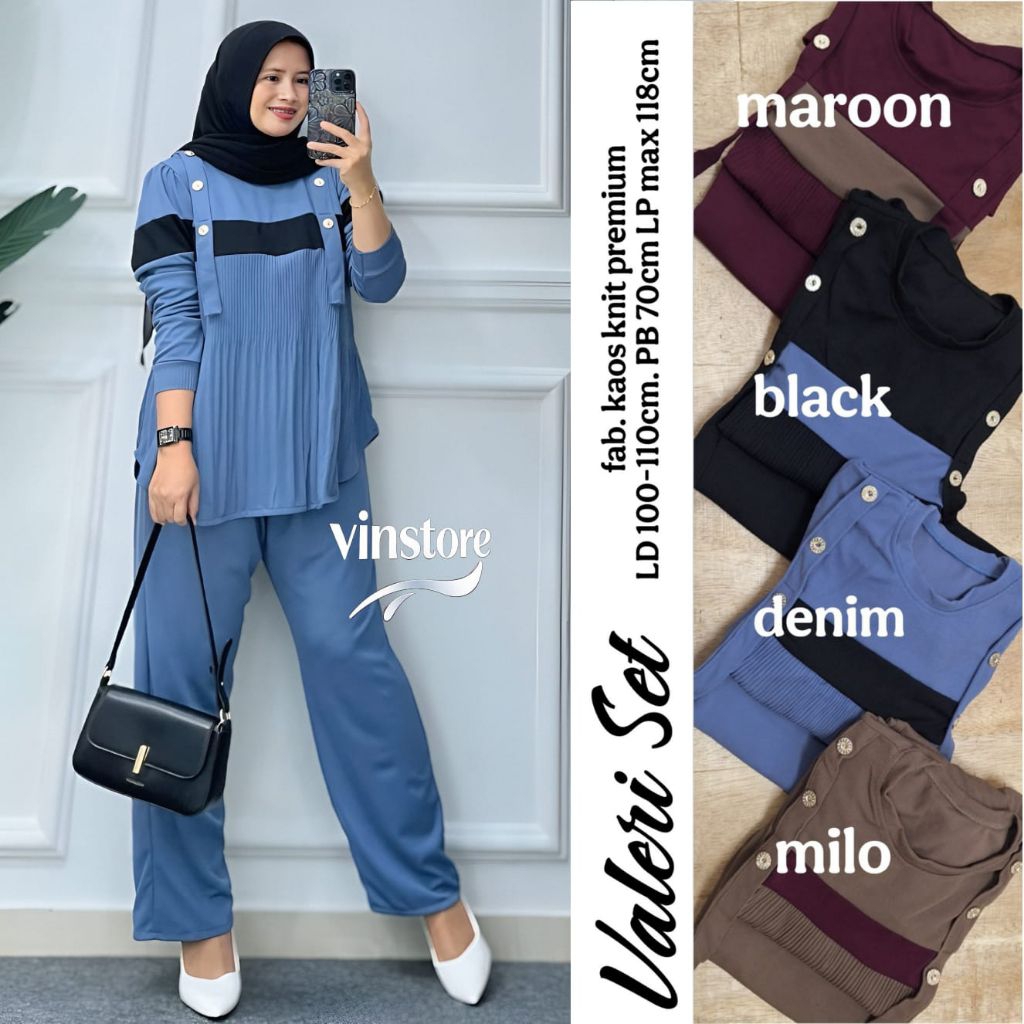 Setelan Wanita Valery Set Bahan Kaos Knit Premium Ori Vinstore