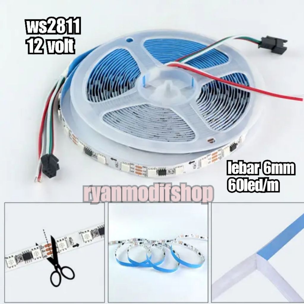 led ws2811 lebar 6mm 12 volt  pcb putih smart led strip ws2811 12 v