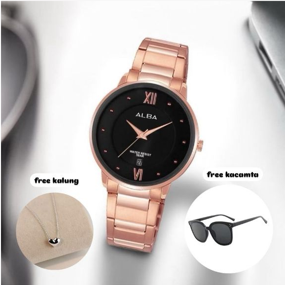 Terbaru  Jam Tangan Wanita Alba Analog 8408 Free Box & Baterai Cadangan, Kalung & Kacamata