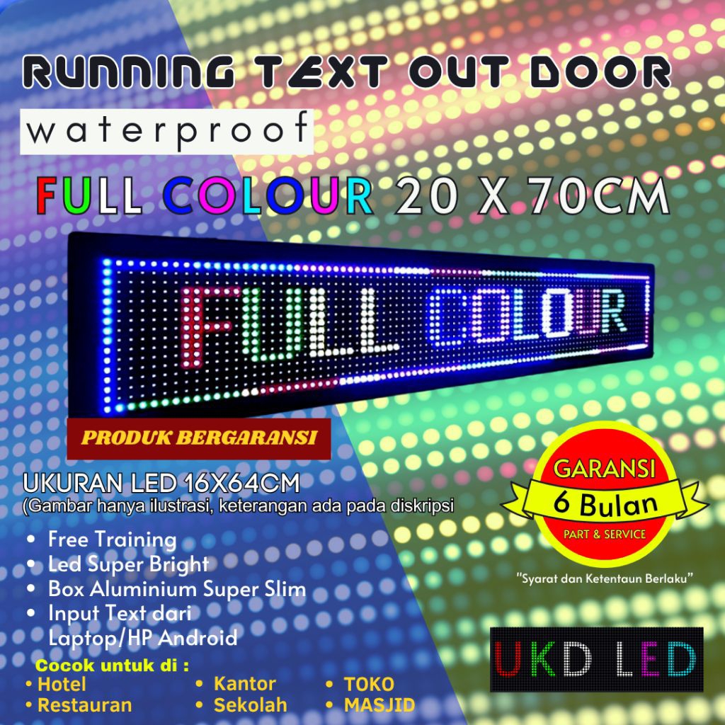 RUNNING TEXT INDOOR/OUTDOOR Ukuran 70x70 Wifi-Full Color
