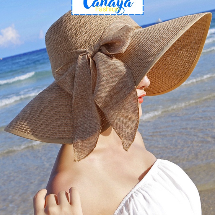 Topi Pantai Wanita Pelindung UV Topi Bisa diLipat Tebel Dan Lebar Bahan Jerami Premium CAHAYA T31