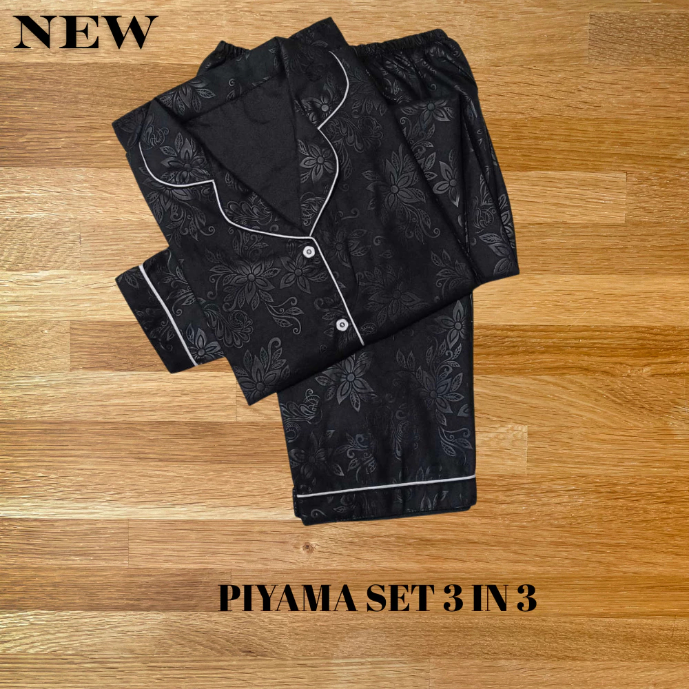 Piyama PP Wanita Motif Satin Embos - Baju Tidur Lengan PENDEK - Bahan Satin Embos ONE SET WANITA PMA