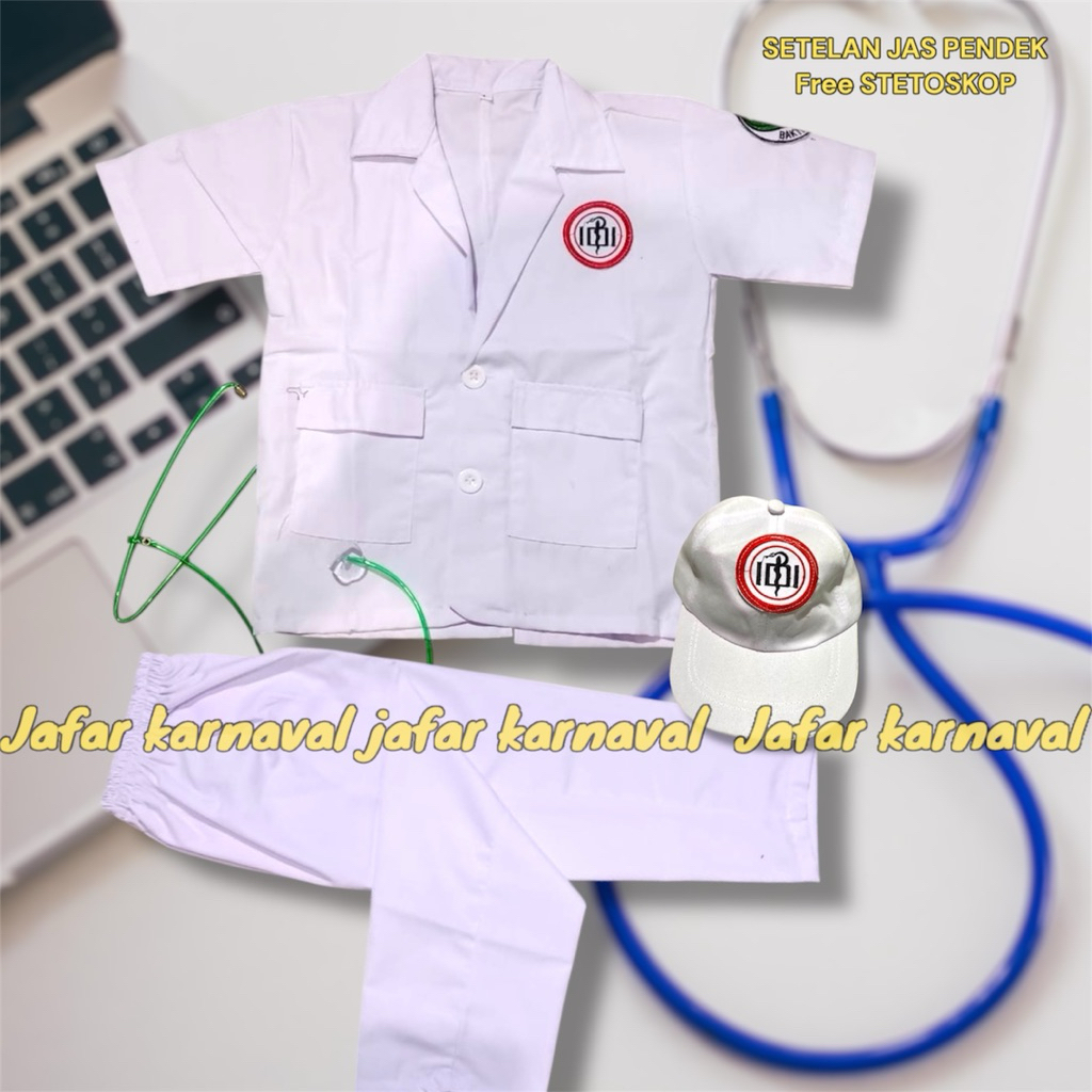 Baju setelan jas dokter anak paud, tk, sd lengan pendek/ kostum setelan Jas Dokter anak lengan pende