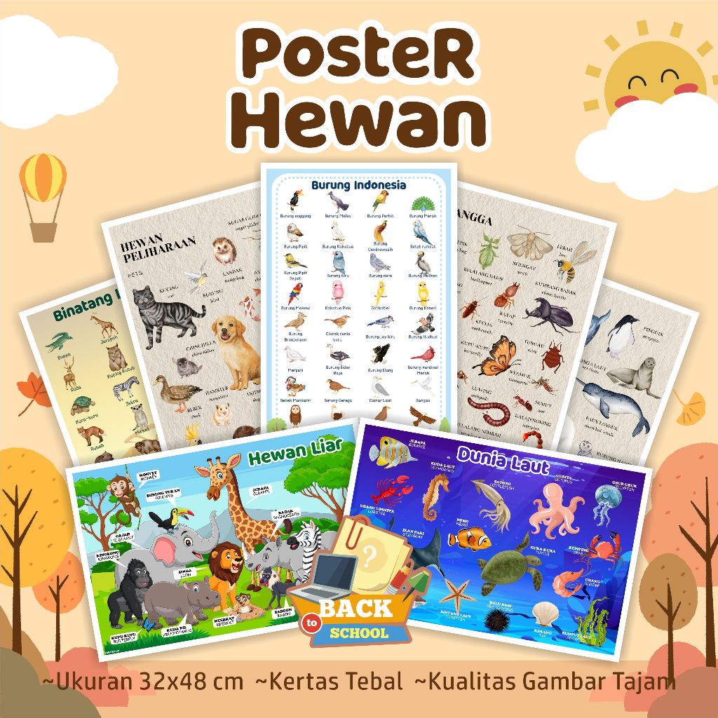 Poster Edukasi EDISI BINATANG DARAT DAN LAUT - Poster edukasi anak hewan