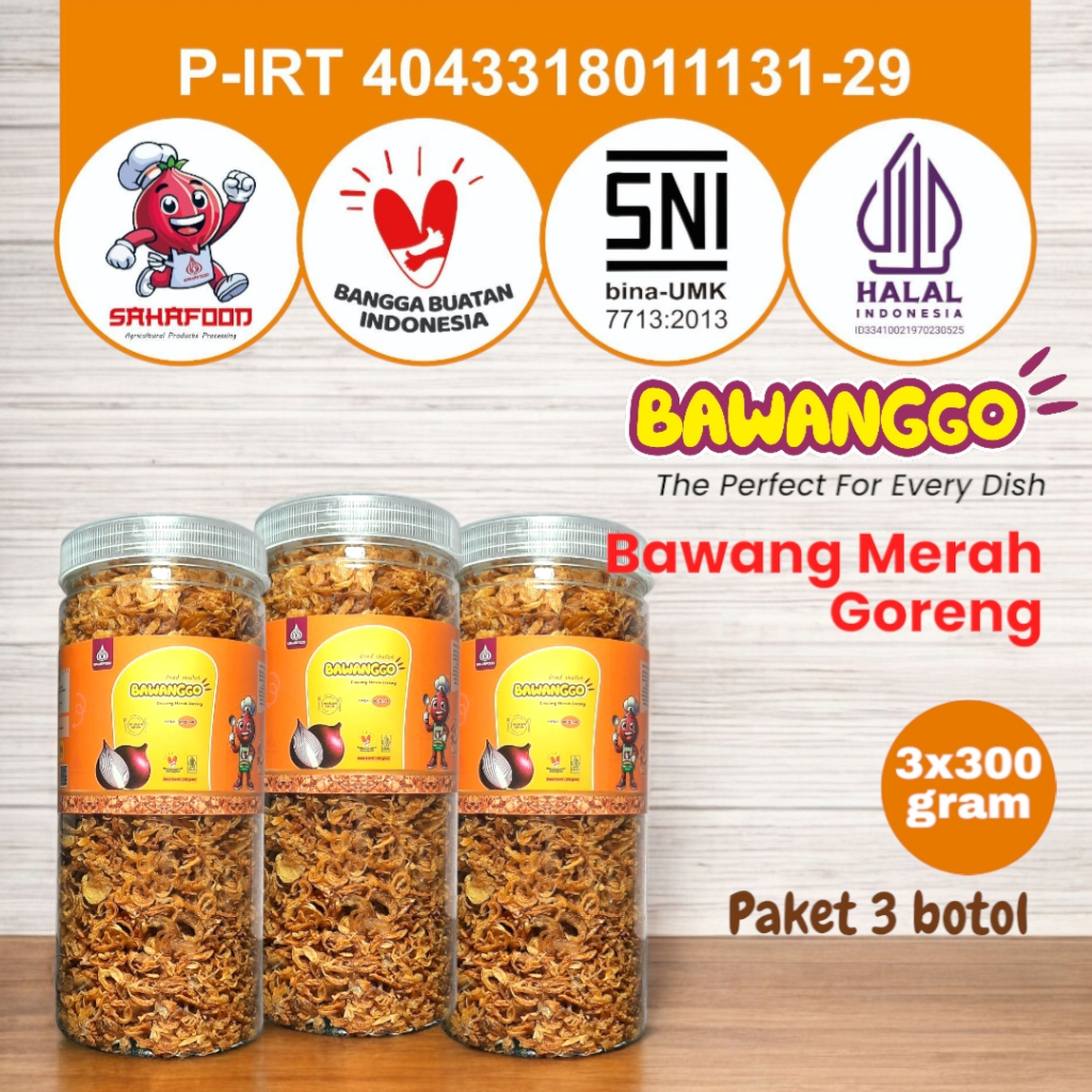 

BawangGo paket 3x300gram Bawang Merah Goreng Asli Kriuk Original Premium SAHAFOOD Tanpa Campuran