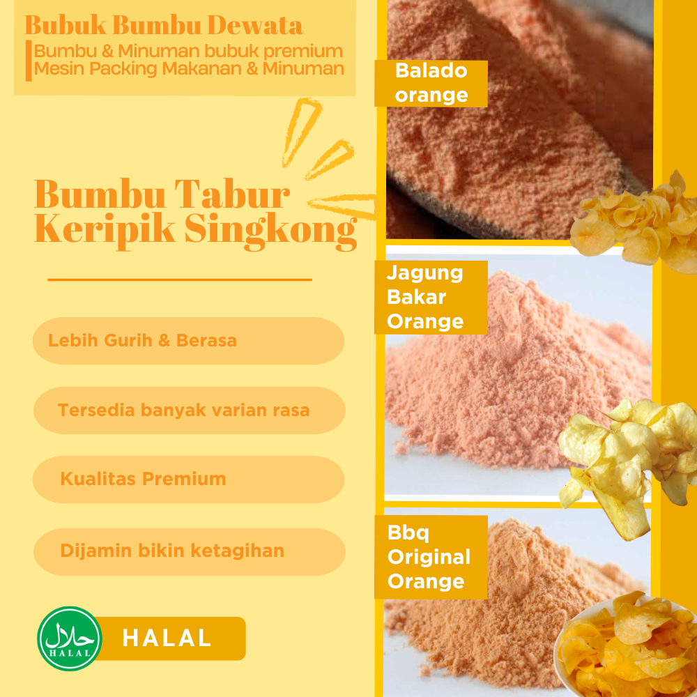 

Bumbu Bubuk Tabur Serbaguna Keripik Singkong 1kg Lengkap Semua Rasa, Asin Gurih Pedas, Rasa Premium