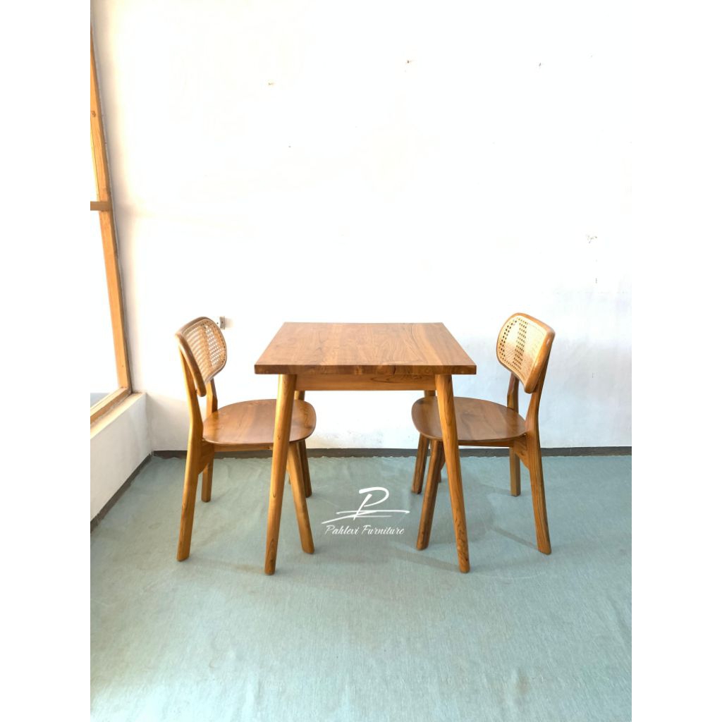 MEJA MAKAN CAFE KURSI 2 SANDARAN ROTAN / SET MEJA CAFE