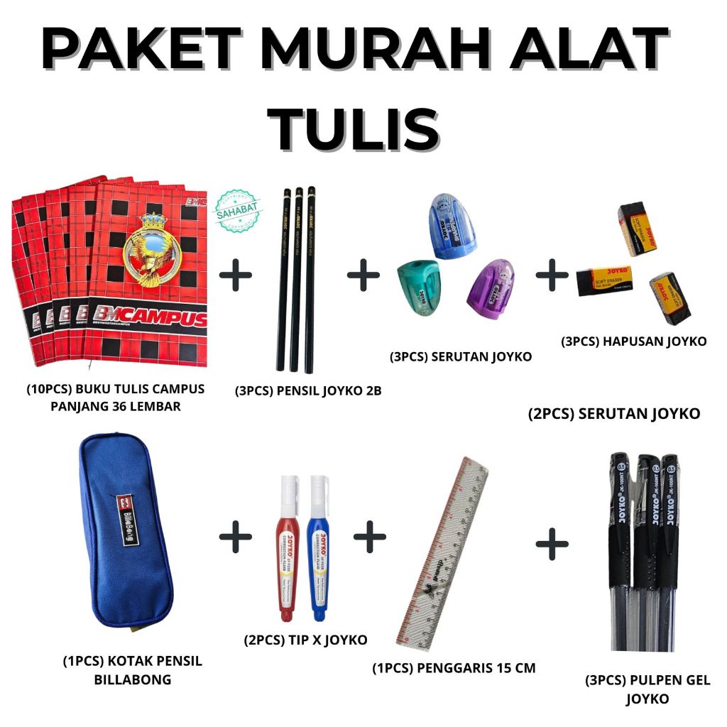 

1 SET PAKET MURAH ALAT TULIS LENGKAP/ BUKU TULIS UKURAN BOXY/PANJANG