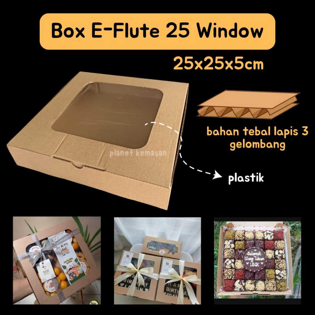 

box pizza 25x25x5 dus e-flute die cut 25x25x5 window