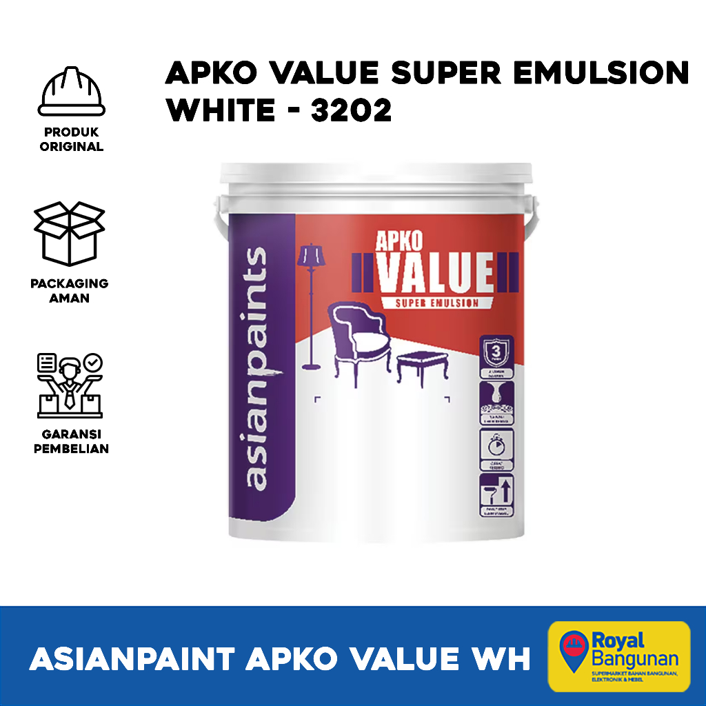 CAT INTERIOR PUTIH ASIANPAINT APKO VALUE SUPER EMULSION WHITE - 3302 25KG
