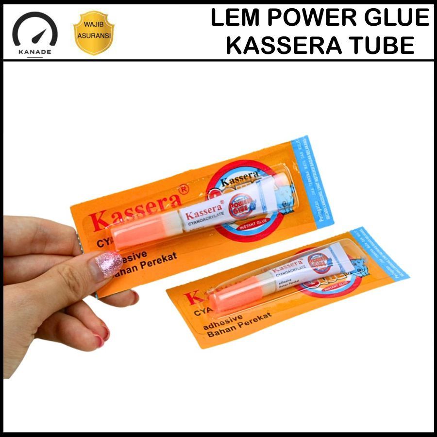 

Lem Power Glue Kassera / Lem Cair Super Glue Kasera / Lem Instant Serbaguna Bentuk Tube Renceng