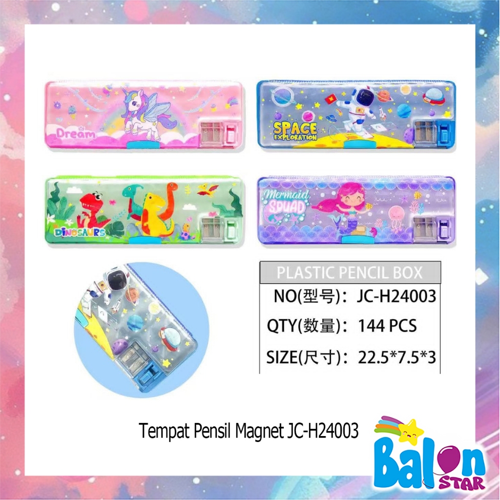 

(1Pcs) Tempat Pensil Magnet Bening Fancy, tepak sekolah, tempat pensil, pensil case