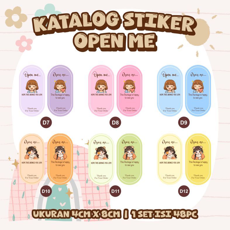 

[ 48 PCS ] STIKER OPENME - STIKER THANK YOU - STIKER LABEL KEMASAN - STIKER CUTE - STIKER BOX D7 - D12 UK. 4CM X 8 CM