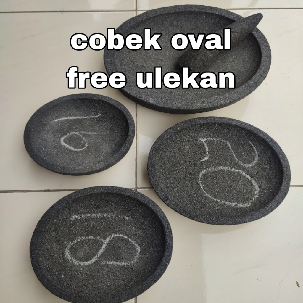 BEATA Cobek Batu Asli Oval Free Ulekan Batu