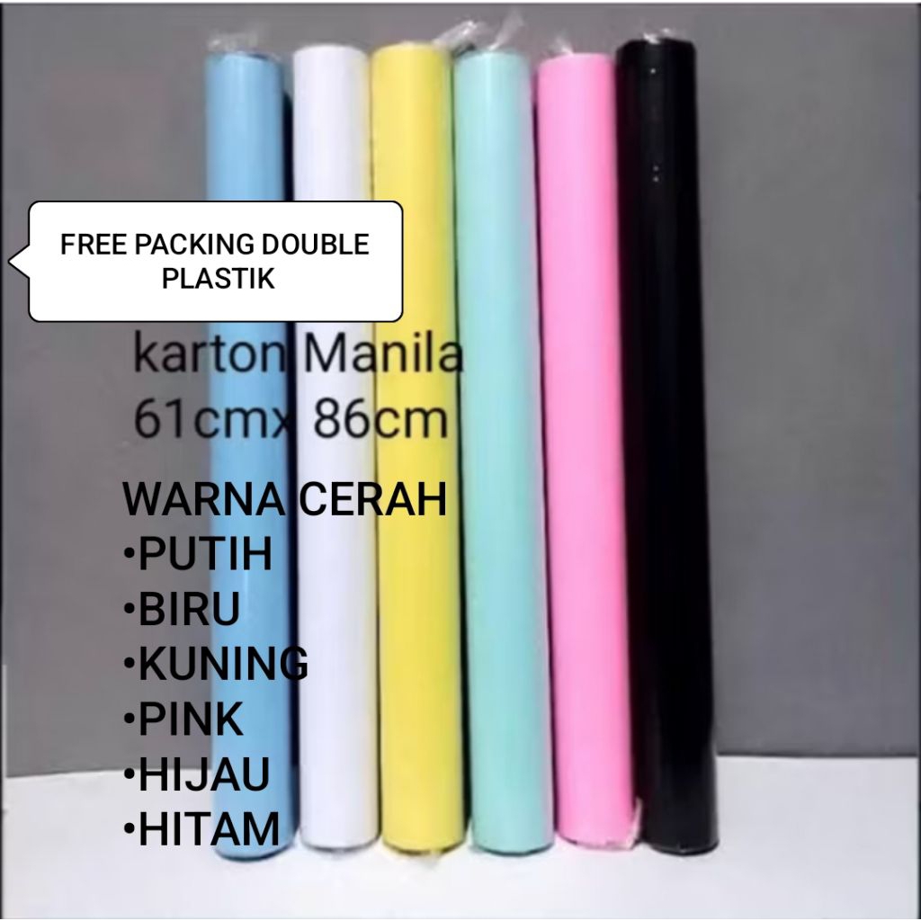 

kertas karton manila bc warna putih biru kuning pink hijau hitam ukuran 61x86cm