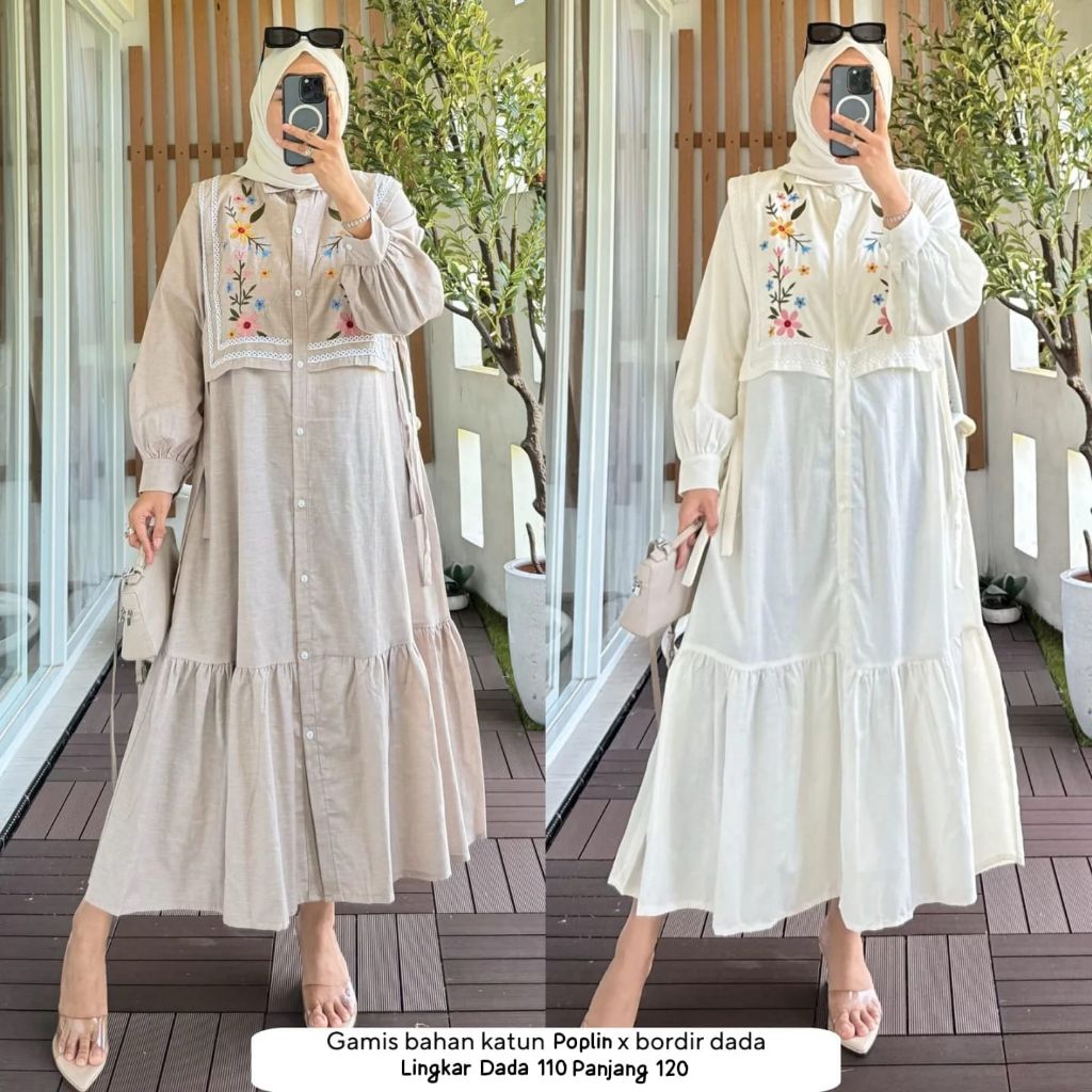 Midy Dress New Diana, Terbaru Bahan Katun Zara/Poplin Mix Bordir Premium Adam Lembut MIDI Terbaru CO