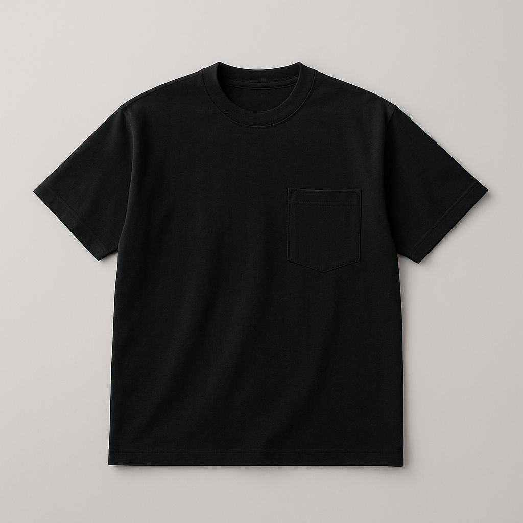 T-shirt polos Hitam oversize saku