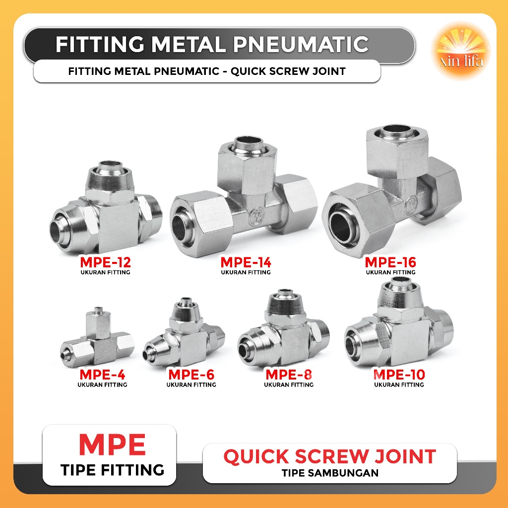 Tee Fitting Metal Pneumatik Model T MPE Polyurethane