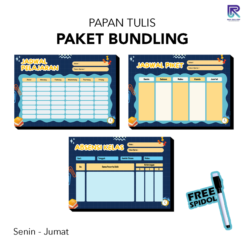 

RHA GALLERY Papan Tulis Bundling Jadwal Piket Absensi Edukasi Ruang Kelas Sekolah Dekorasi Dinding