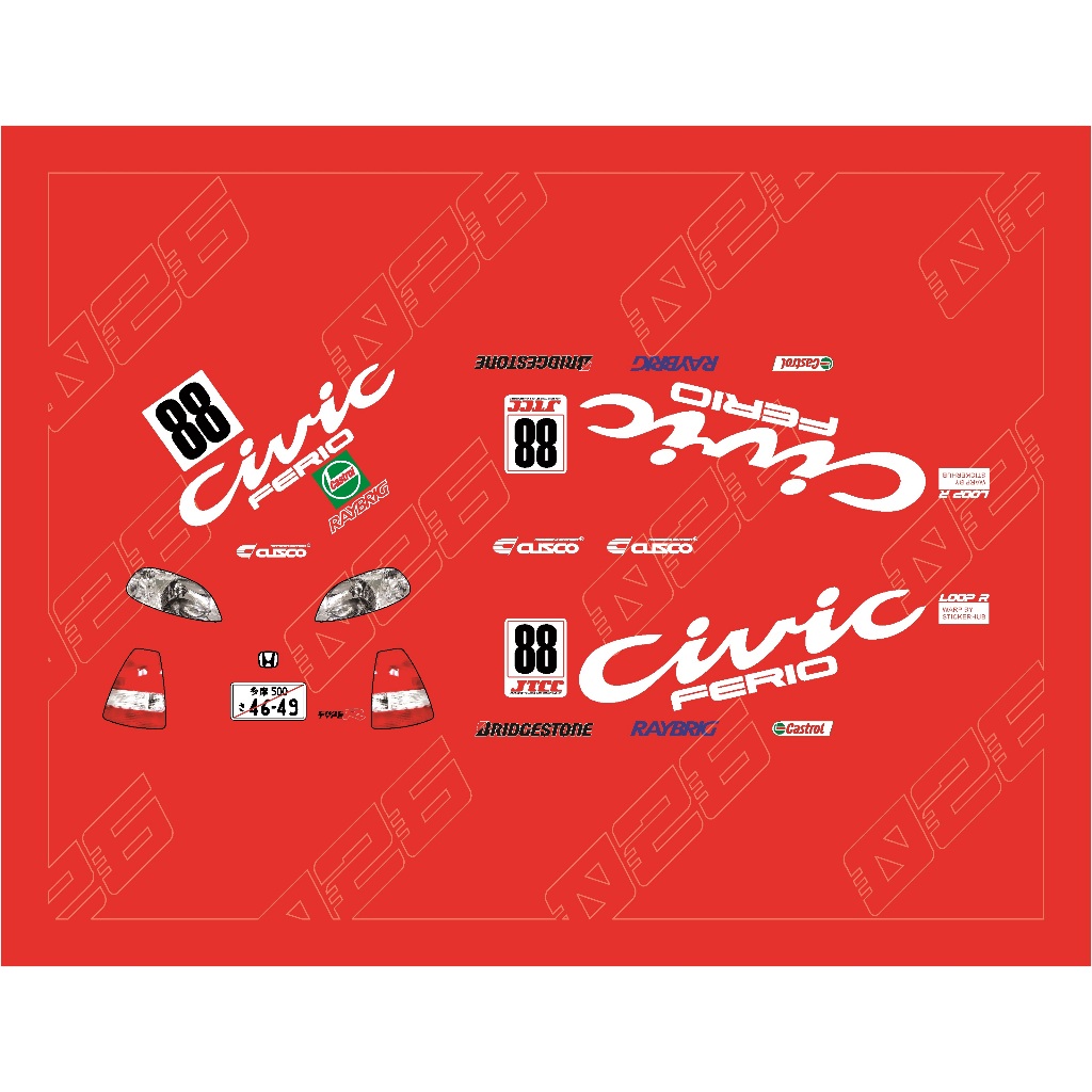 [WHITE TONER] Decal Hotwheels Civic Ek9 LOOP R Civic Ferio