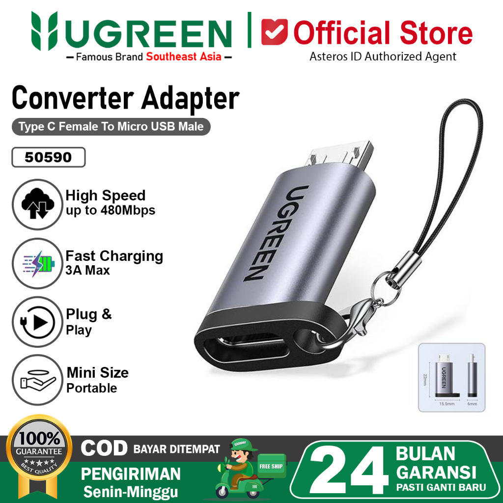 UGREEN Converter Type C Female To Micro USB Male 480Mbps 50590
