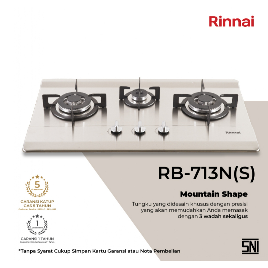 RINNAI Kompor Gas Tanam 3 tungku RB-713N (S) Stainless RB 713 N