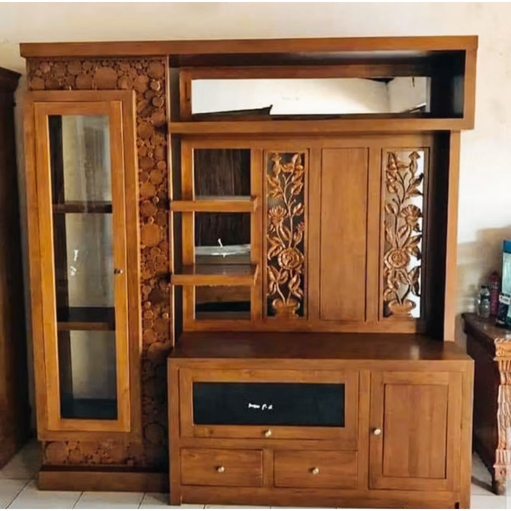 bufet tv partisi jati/bufet penyekat ruangan minimalis
