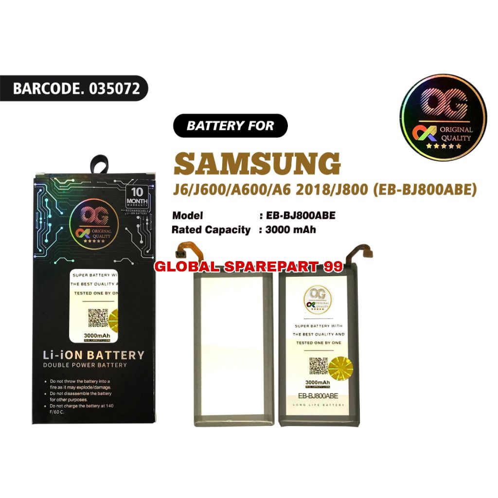 BATERAI OG SUPER (EB-BJ800ABE) SAMSUNG GALAXY J6 J600 / SAMSUNG GALAXY A6 2018 A600 / SAMSUNG GALAXY