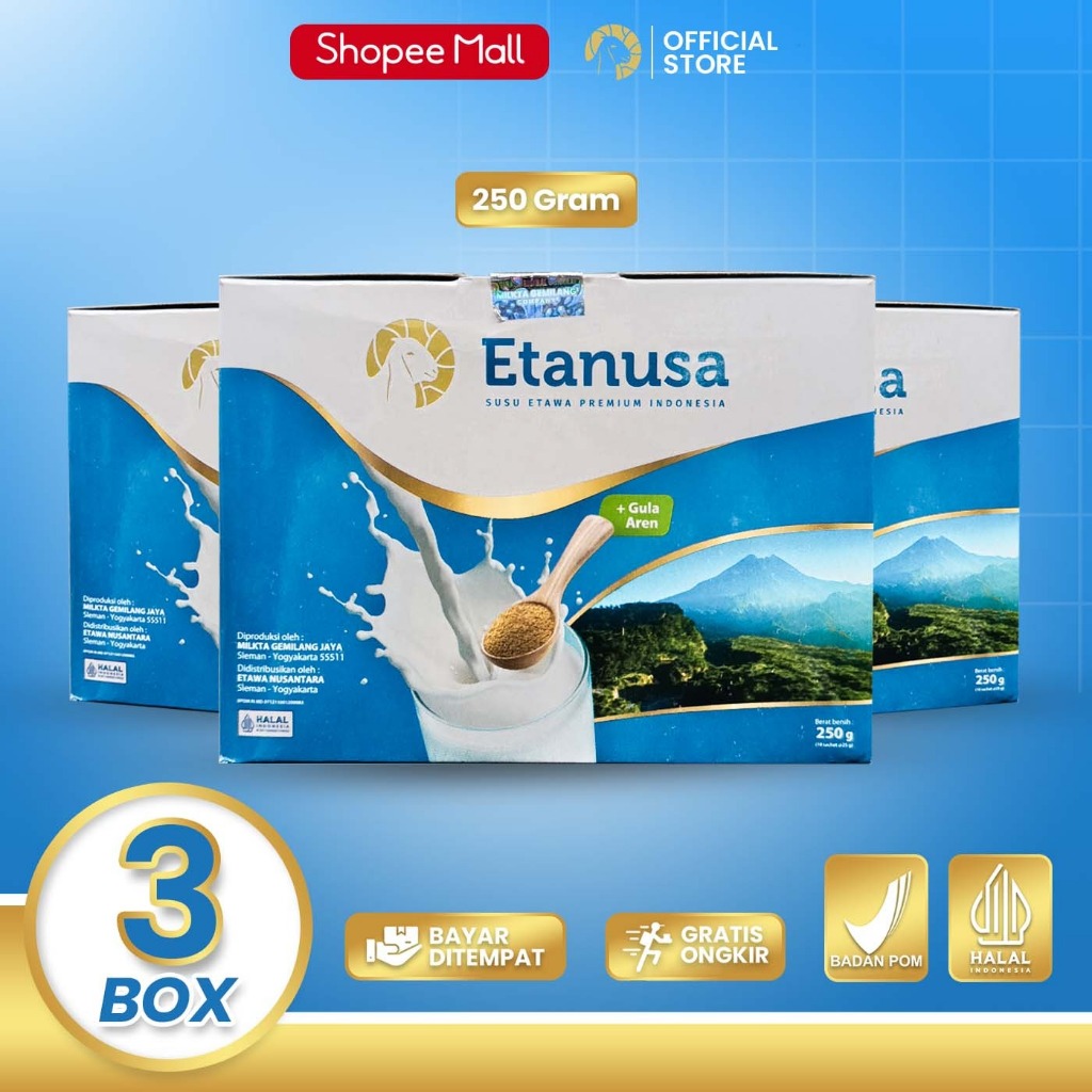 

ETANUSA Paket 3 Box 250gr Susu Kambing Etawa Sachet Gula Aren Mendukung Pertumbuhan Anak