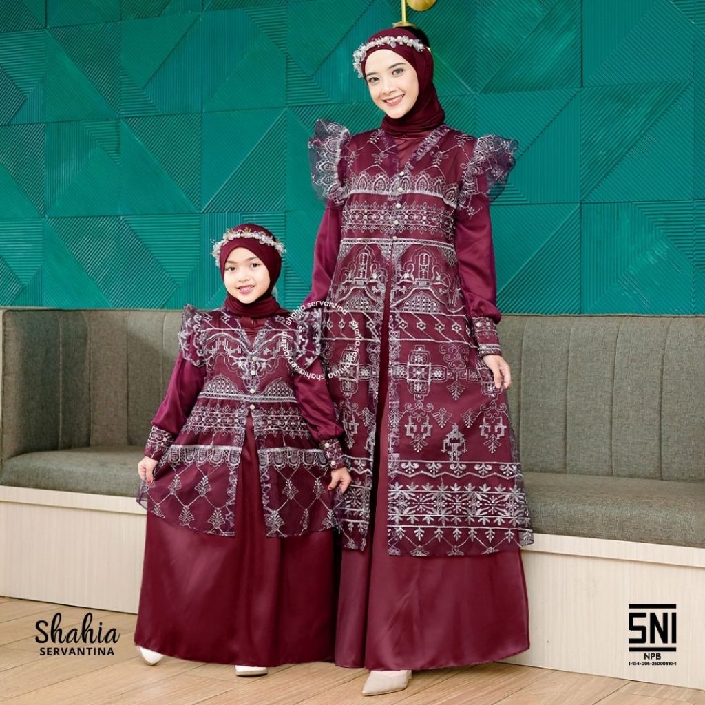 Shahia Servantina - Beryl Dress Brukat Tille Gamis Couple Ibu & Anak Perempuan