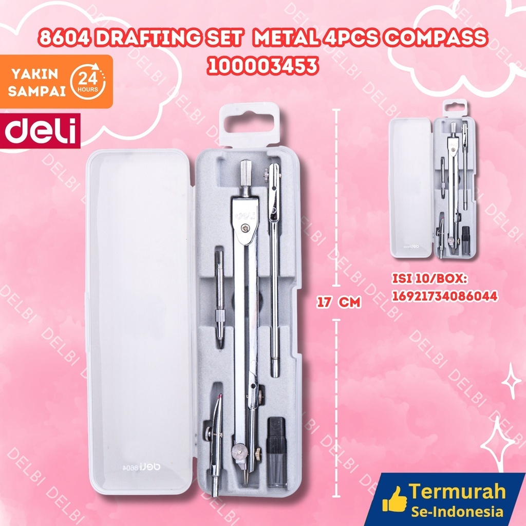 

DELI Drafting Set Metal 4pcs Compass PENGGARIS RULER JANGKA LENGKAP