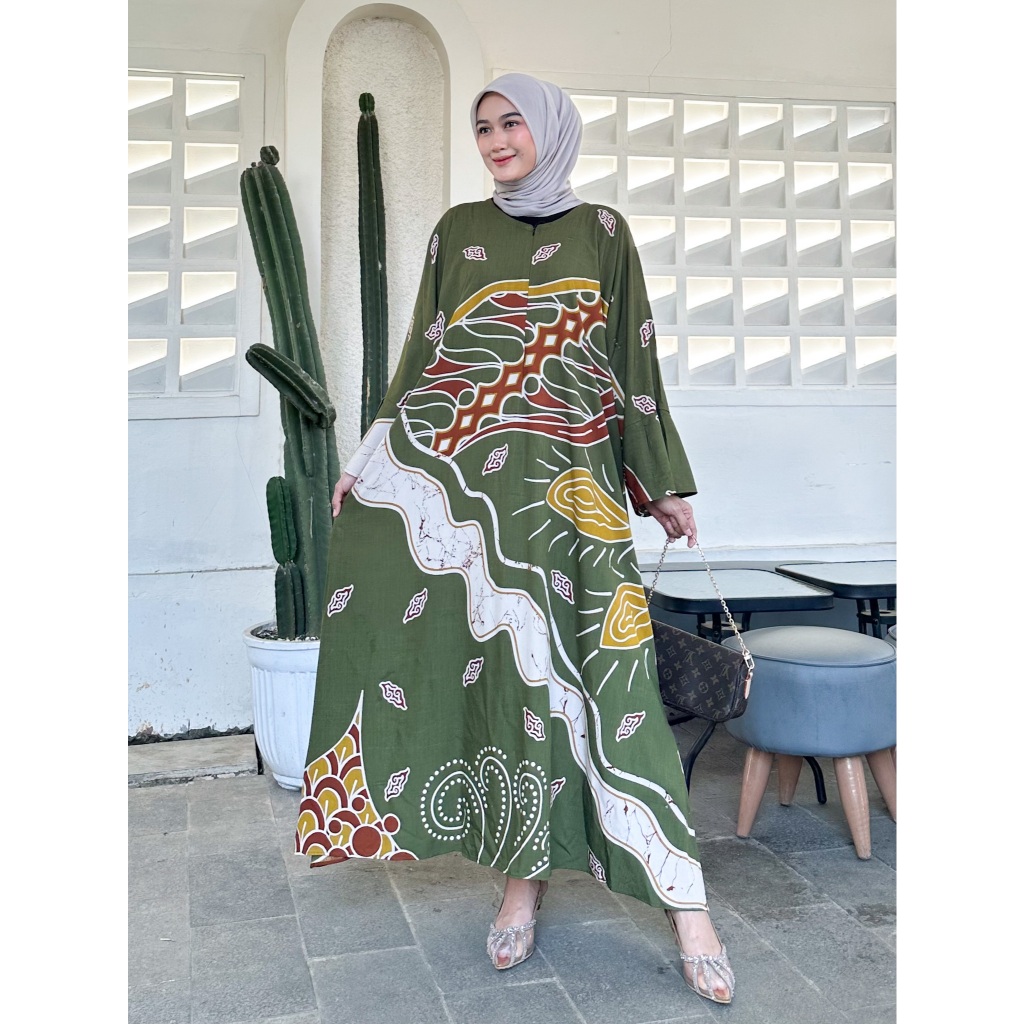 EVELINE Gamis Abaya Rayon Super Dress Panjang Syari Simple Elegan Adem Kaftan Batik Modern Muslim