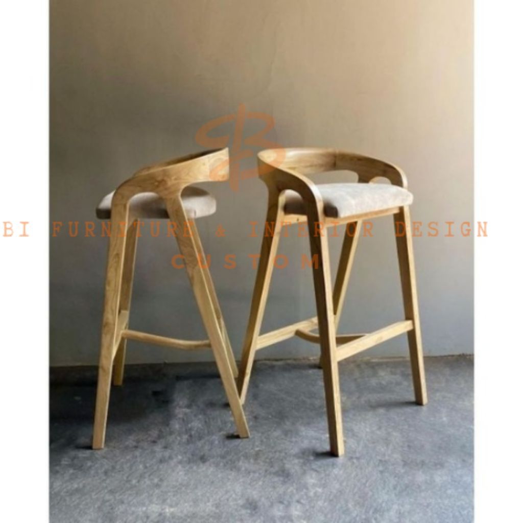 kursi bar dengan bantalan kursi cafe minimalis kayu jati