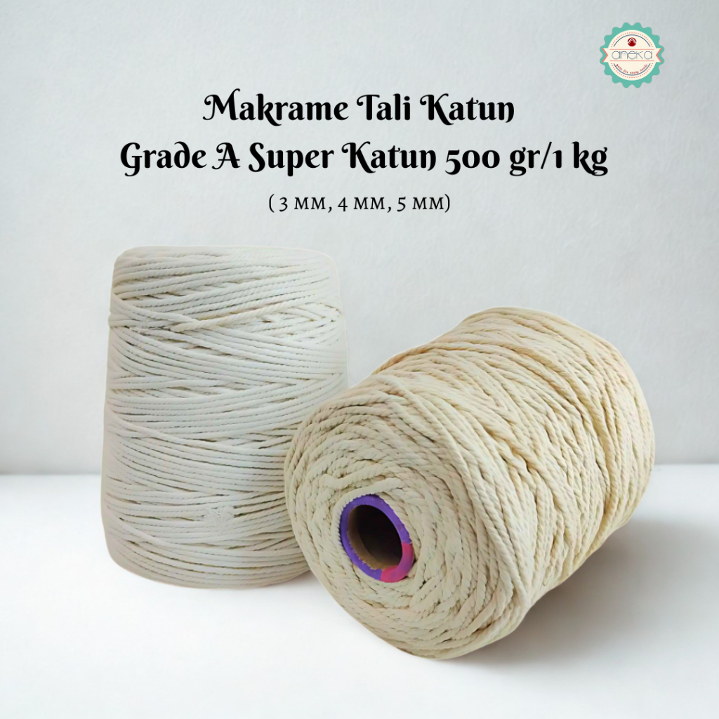 Benang / Tali macrame makrame Grade A super katun cotton rope 3, 4, 5 mm - 500GR / 1 KG