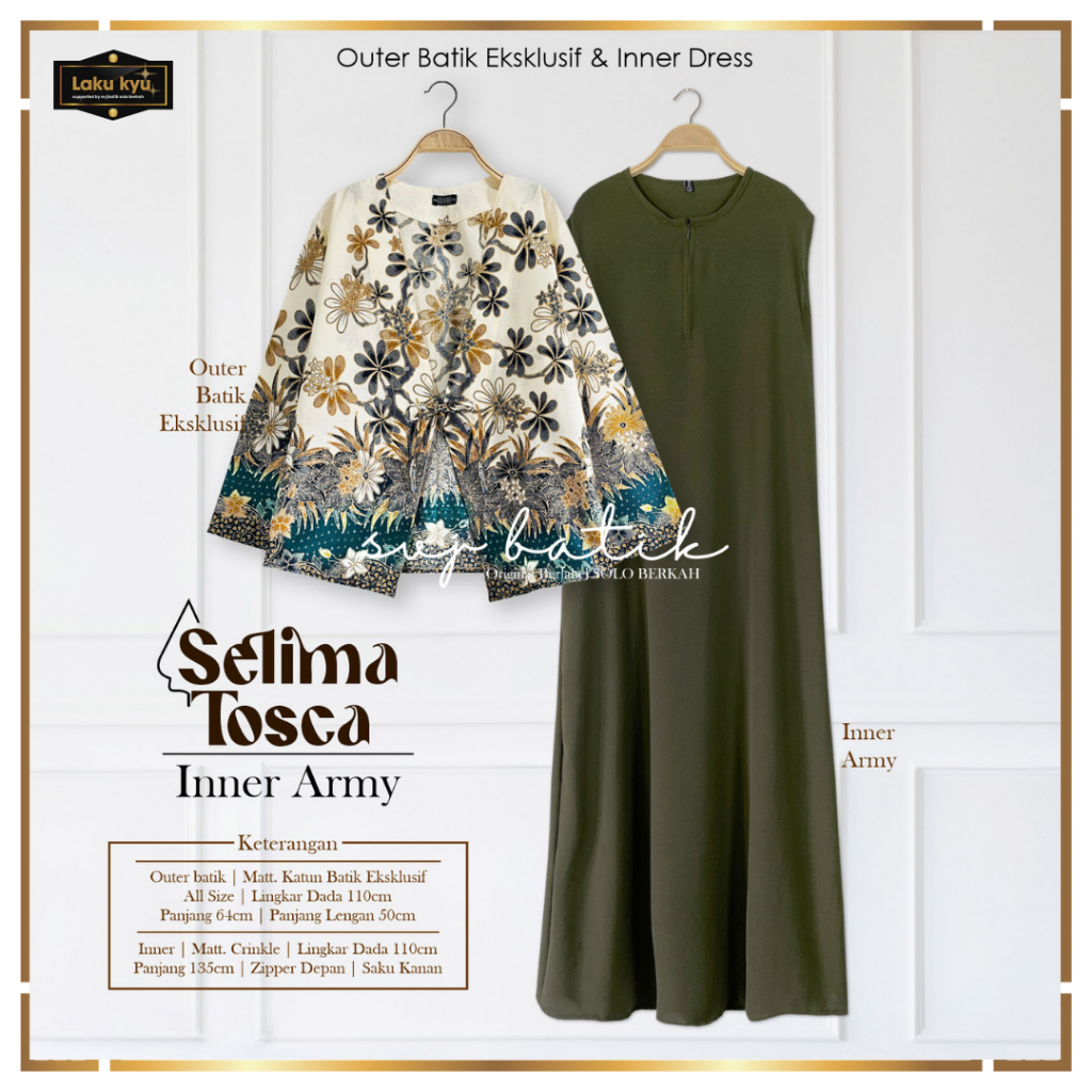 Baju batik wanita setelan outer lengan panjang set inner dress crinkle tebal halus setelan batik