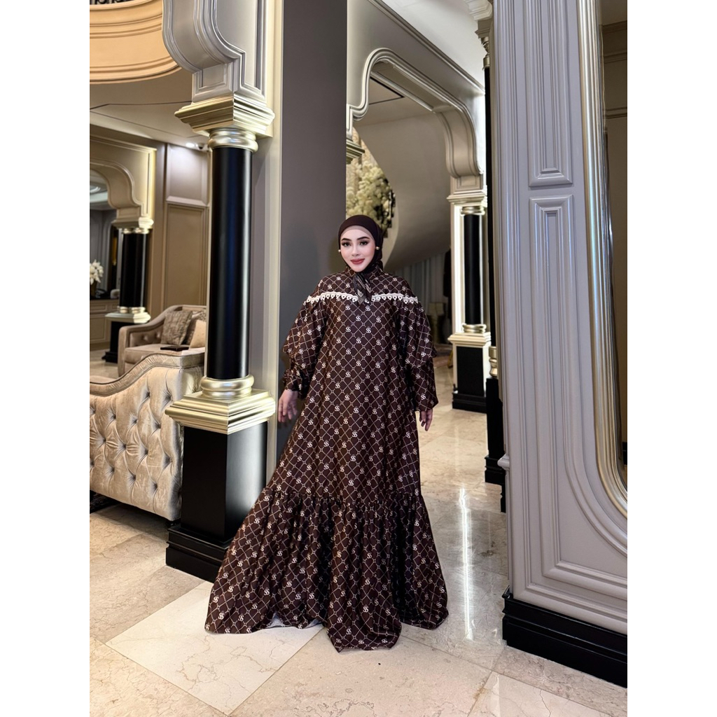Shellasaukia Gamis monogram SS mewah set hijab