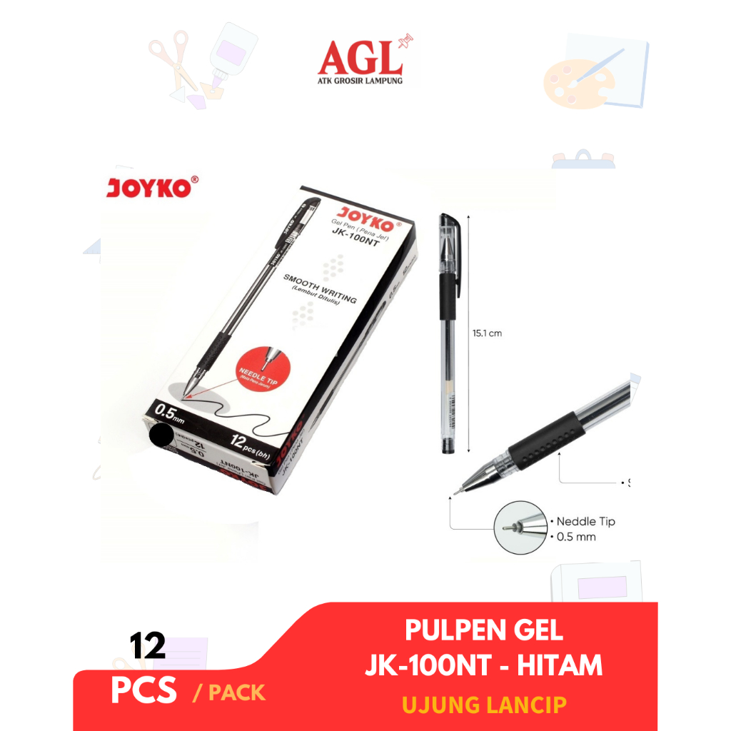 

JOYKO - (12pcs) PULPEN GEL JOYKO JK - 100NT HITAM ujung lancip - Grosir