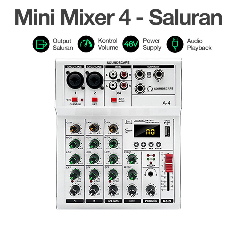 IDEELAB【COD】 Pm4 Mixer Sound Audio System Bluetooth Dsp USB 4 Channel Mini Audio Interface For Recor