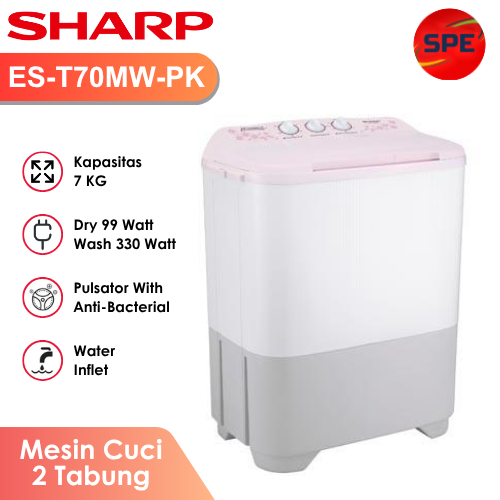 MESIN CUCI 2 TABUNG SHARP KAPASITAS 7 KG EST70MW-PK/HK/BK GARANSI RESMI (MEDAN)