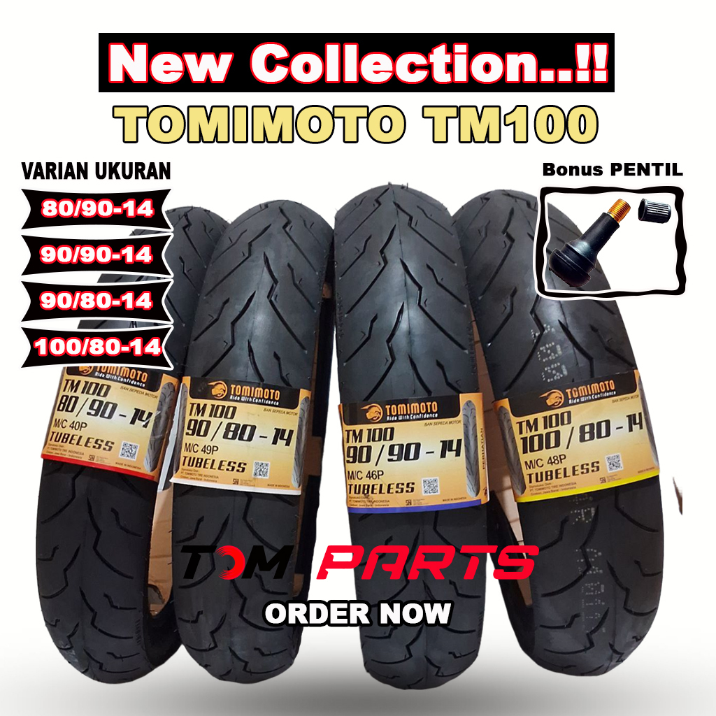 TOMIMOTO TM100 Tubeless Ban Motor Matic Beat Vario Dll Ban Ring 14 GRATIS Pentil