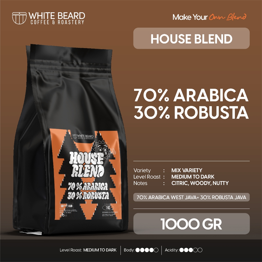 

Whitebeard - Commercial Blend Arabika 70% Robusta 30% Biji Kopi Bubuk Kopi Susu 500 gr 1 kg