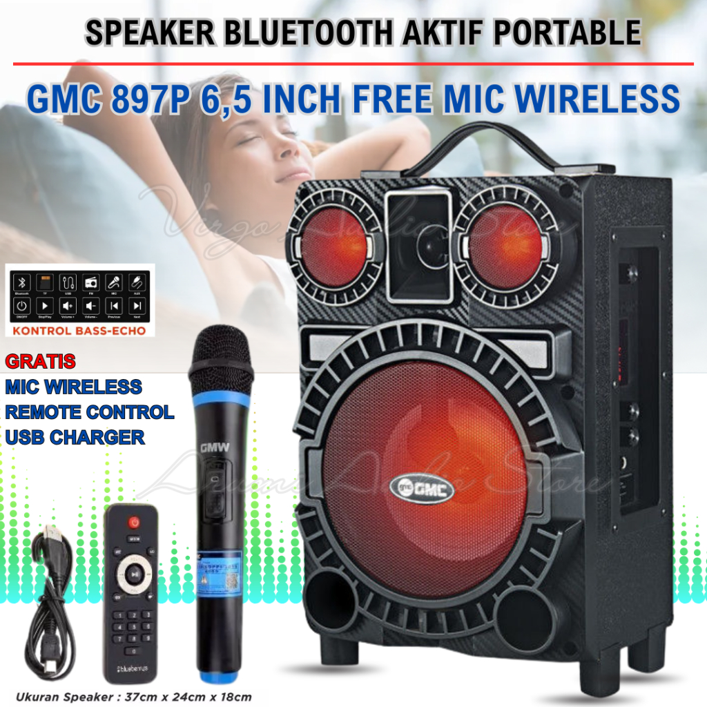 SPEAKER PORTABLE BLUETOOTH GMC 897P 897 P 6.5in 6.5 Inch AMPLI MEETING BLUETOOTH GMC 897P 6.5INCH