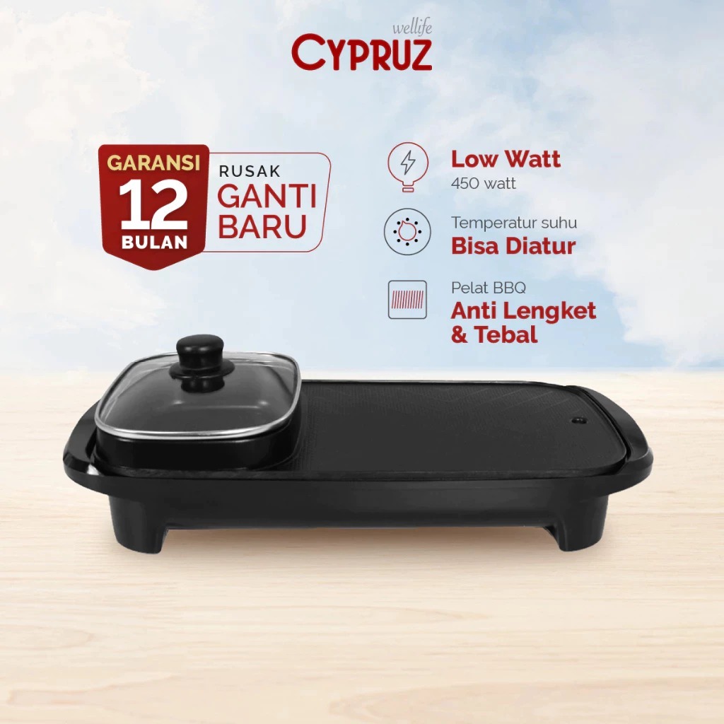 CYPRUZ TG-0295 BBQ Grill Electric Hot Pot Panggangan Listrik 2 in 1