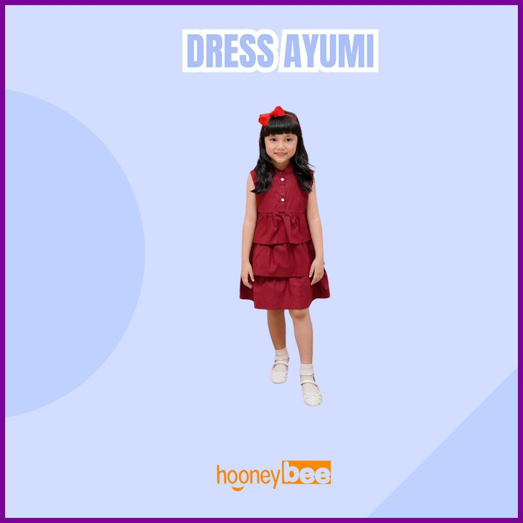 Dress Anak Ayumi Bahan Poplin Hooneybee Warna Maroon Size 1-5 Tahun