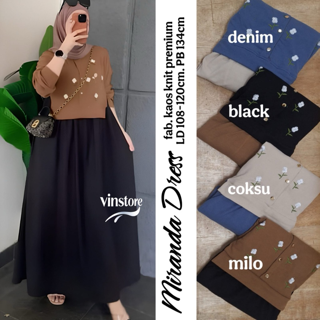 MIRANDA LANINA ALEXA SRIKANDI MIDY MARILA DRESS MIDI PLAIN PASTEL BY VINSTORE BAHAN KAOS HANOVER MEL