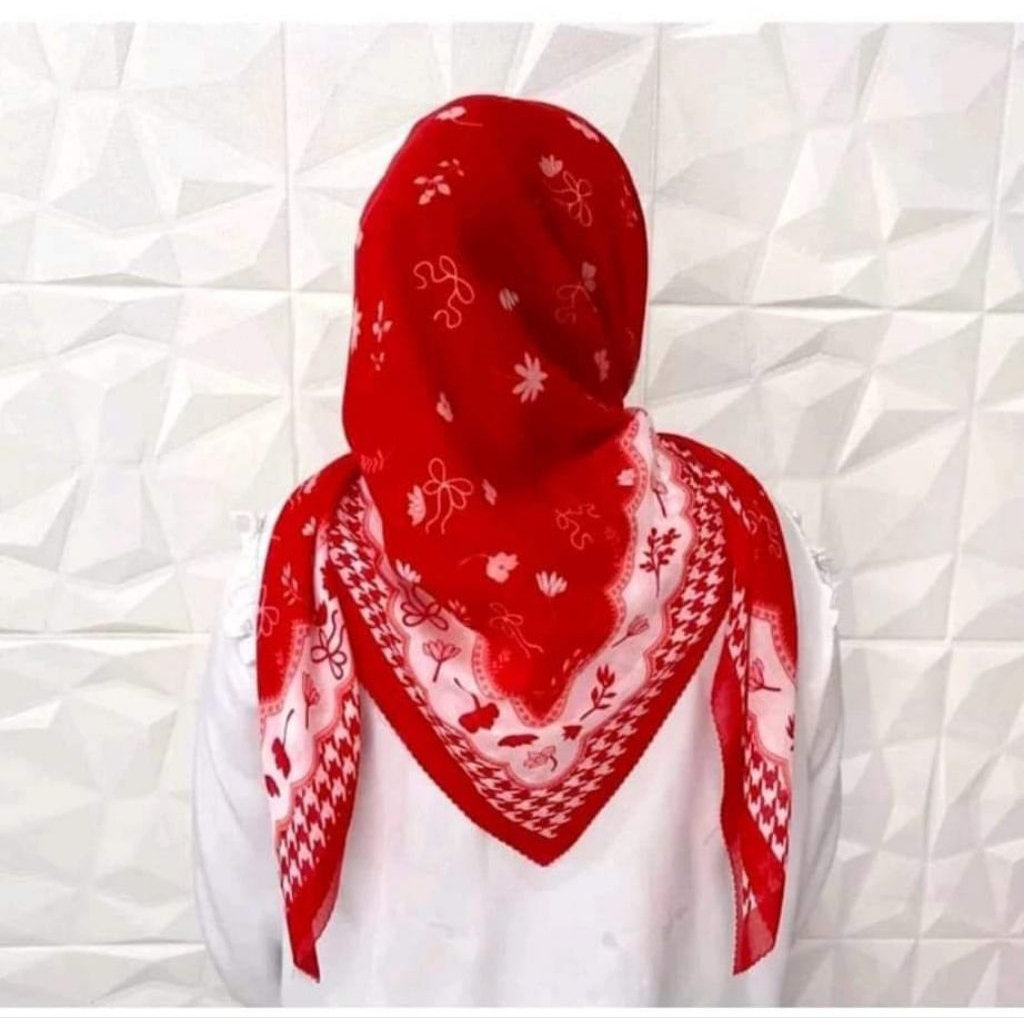 Jilbab Merah Putih Agustusan Krudung Segi Empat Voal Motip Kemerdekaan