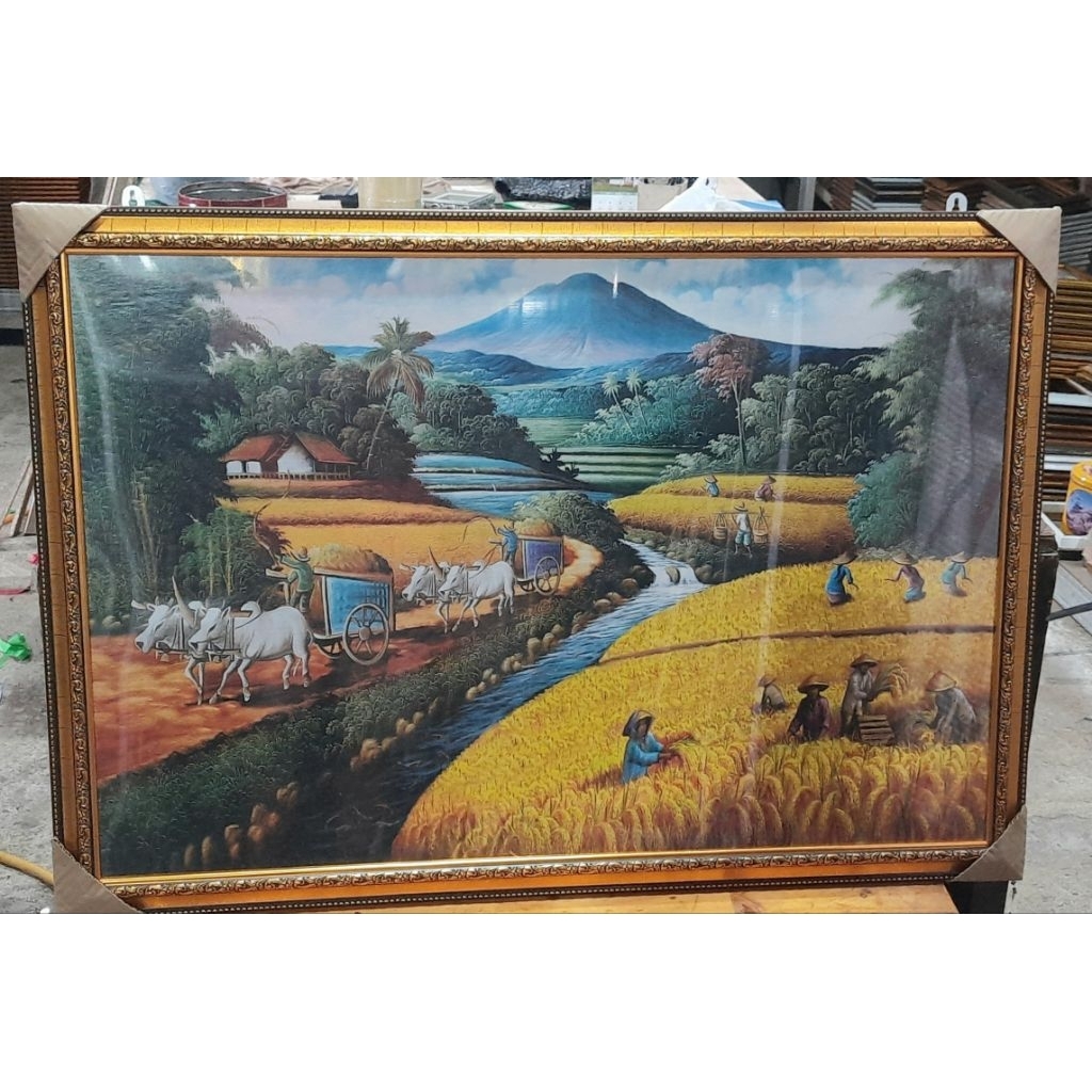 hiasan dinding pemandangan kabah dan kaligrafi bingkai pigura ukuran 65x95cm