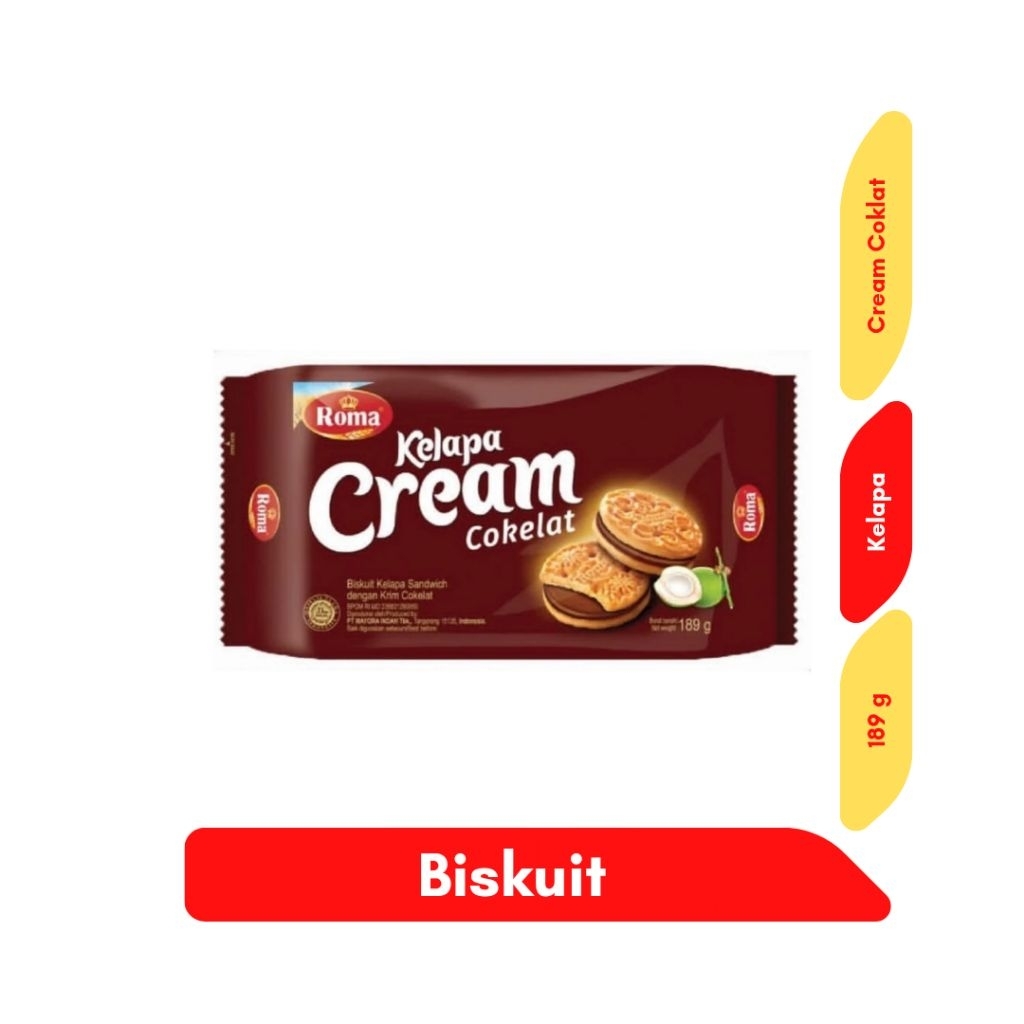 

Roma Kelapa Cream Cokelat 189g – Biskuit Sandwich Isi Krim Cokelat