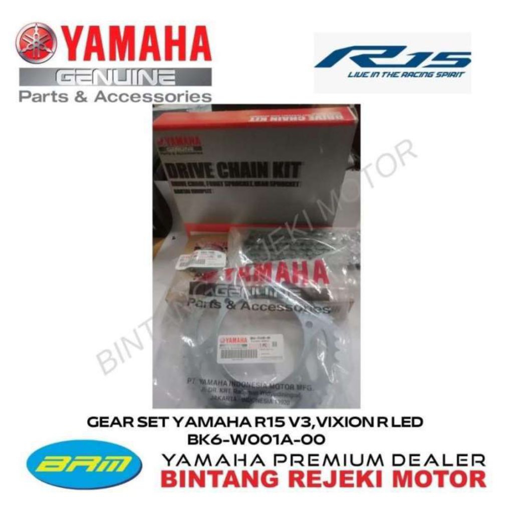 GEAR SET YAMAHA PREMIUM R15 V3, VIXION R LED, GEAR SATU SET GEAR DEPAN BELAKANG PLUS RANTAI ORI YAMA