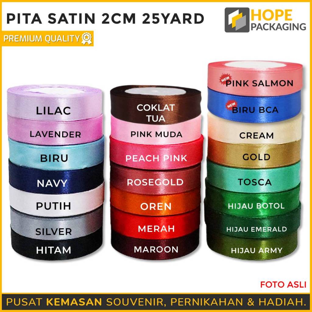 

Pita Satin 2cm 25 YARD/ Dekorasi / Pita Souvenir /Pita 1 Roll 25 yard